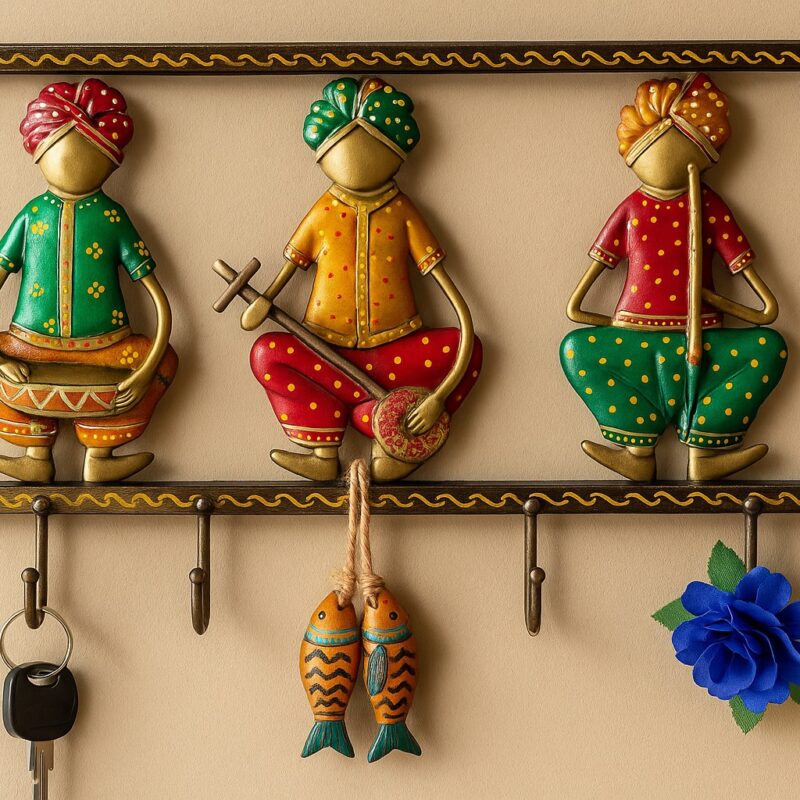 Handcrafted Rajasthani Couple Wall Hanging Key & Cloth Holder