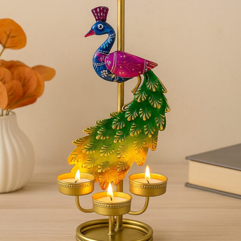 Elegants Peacock Tealight Candle Holder Showpiece Candle Holder Stand Showpiece for Home Decor (Set of 2)