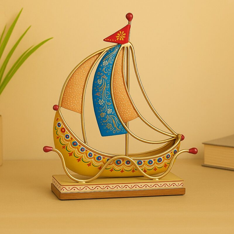 Metal Ship Boat Naav Showpiece Figurine for Home Decor | Tabletop, Living Room, Desktop & Side Corner Decoration | Traditional Metal Decorative Showpiece for Home & Office
