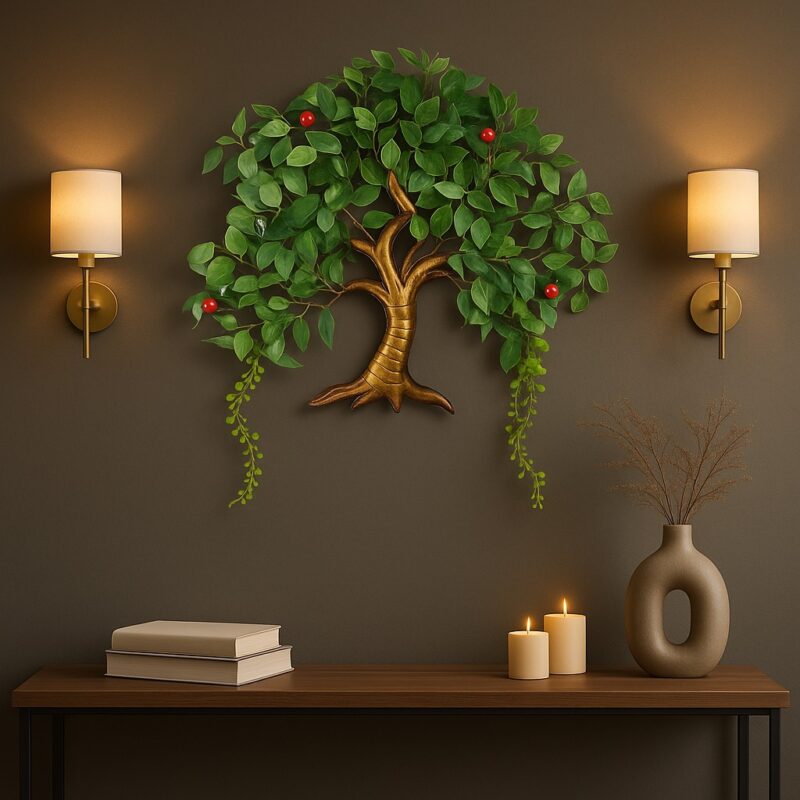 Big Metal Tree Wall Hanging Decor with LED Light, Golden & Multicolored for Home, Living Room, Dining Room, Bedroom, Office Décor