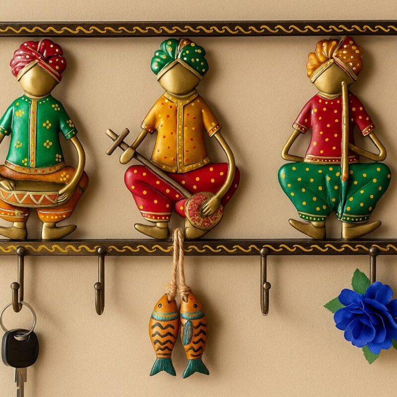 Handcrafted Rajasthani Musician Figurines | Multicolor Musician Statue Set of 3 for Home, Office, Gifting