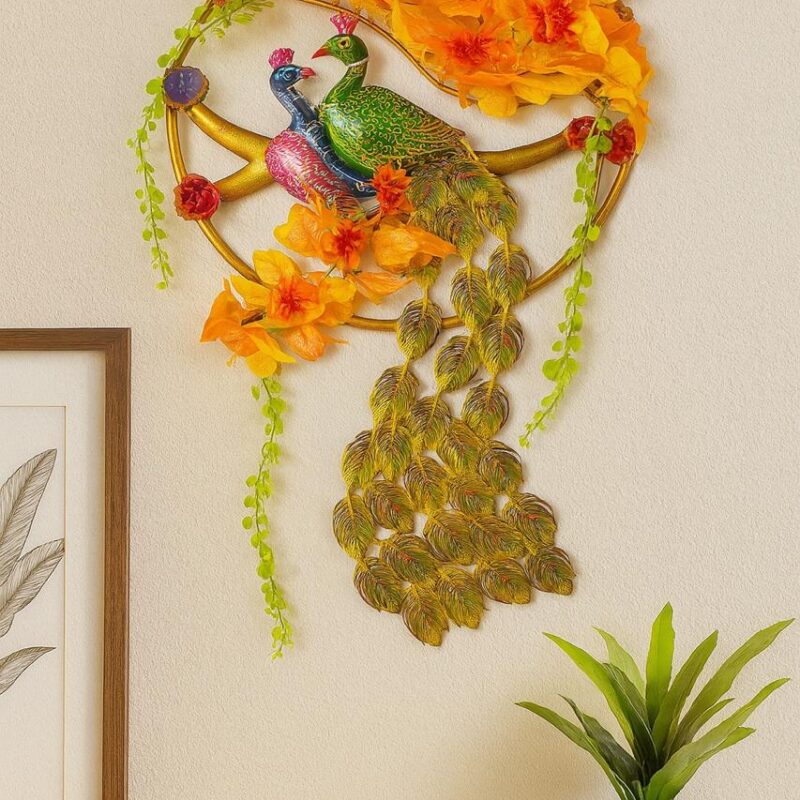 Handcrafted Iron & Brass Peacock Wall Hanging | Decorative Metal Art for Home & Living Room Wall Sculpture for Bedroom Office