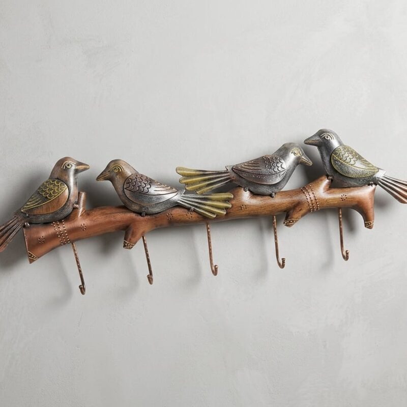 Metal Parrot Bird Design Wall Mounted Key Holder with 5 Hooks for Home & Office | Decorative Iron Showpiece | Artistic Metal Showpiece for Wall Decor | Key Hanger with Bird Design | Handcrafted Home Decor Accessory